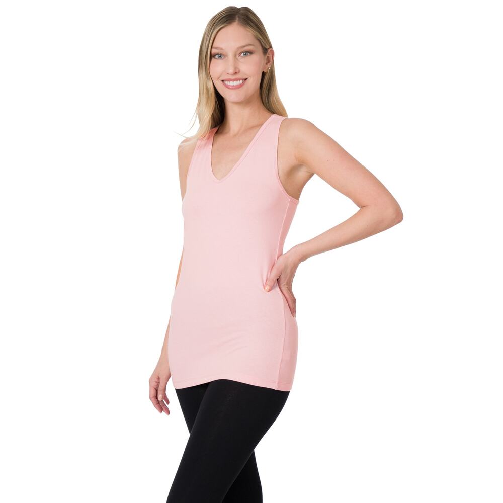 Zenana Women's Cotton Spandex Racerback Tank Top Dusty Pink